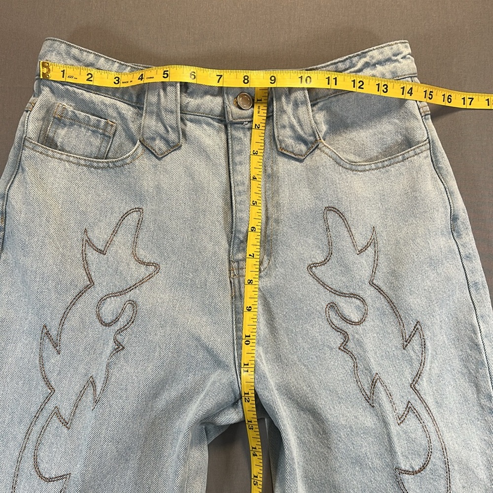 Et Clet Western Embroidered Flame Detail Straight Leg Jeans - Womens Small - Picture 14 of 16